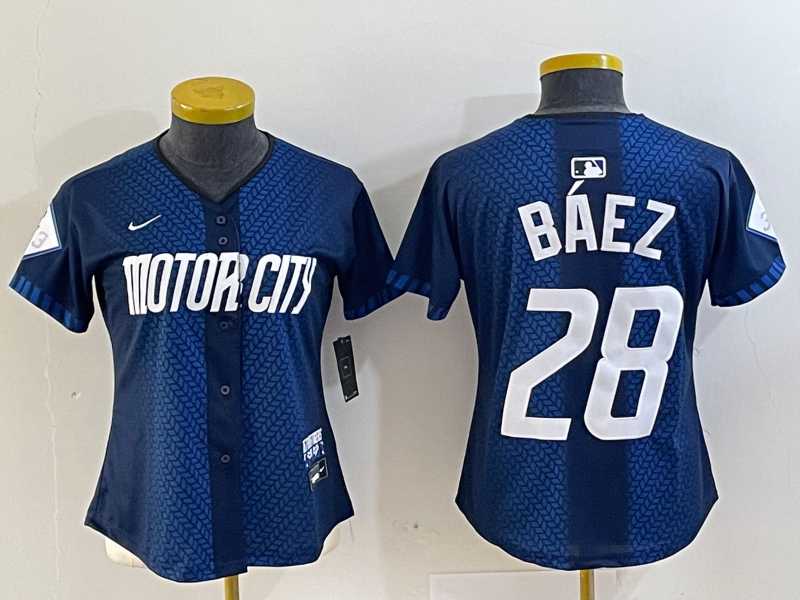 Womens Detroit Tigers #28 Javier Baez 2024 Navy City Connect Cool Base Limited Stitched Jersey